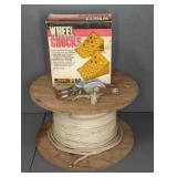 SPOOL OF ROPE, PULLYEYS, WHEEL CHOCKS