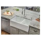 DOUBLE PLAIN OFFSET 60/40 FIRECLAY FARMHOUSE SINK