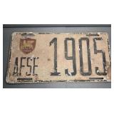 1905 ALLIED FORCES SOUTHERN EUROPE LICENSE PLATE