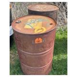 (2) 55 GALLON METAL BARRELS
