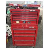 TWO TIER CRAFTSMAN TOOL BOX W/ VARIOUS TOOLS