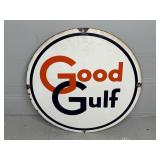 "GOOD GULF" ENAMELED SIGN, 10.5ï¿½ DIA. (REPRO)