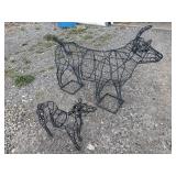 WIRE FRAME BULL AND MINIATURE HORSE TOPIARIES