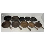 (10) CAST IRON SKILLET FRYING PANS