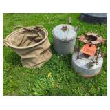 CAMP STOVE, KEROSENE CAN, U.S. CANVAS BAG