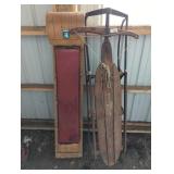 2 EARLY WOODEN SLED &  TOBOGGAN
