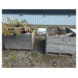 2 WOOD CRATES FULL OF PINE BRANCHES AND LOGS