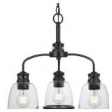 MATTE BLACK 3 LIGHT CHANDELIER W/ CLEAR GLASS