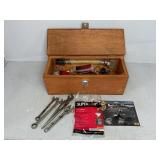WOOD TOOL BOX CARRY ALL WITH CONTENTS