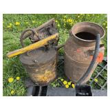 2 GREASE PUMPS, LARGE METAL MILK CAN