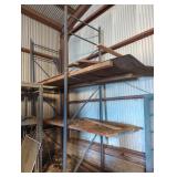 2 PALLET RACKING UPRIGHTS W/ WOOD SHELVING/ ARMS