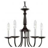 BRONZE 5 LIGHT CHANDELIER W/ WHITE CANDLE COVERS
