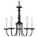 BRONZE 5 LIGHT CHANDELIER W/ WHITE CANDLE COVERS
