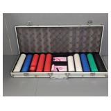 POKER CHIPS  AND CARDS SET IN CASE