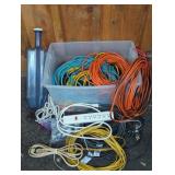 TOTE FULL OF EXT. CORDS, & RATCHET STRAPS