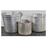 (2) LARGE STOCK POT STRAINERS, (2) STEAMER BASKETS