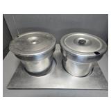 (2) STAINLESS STEEL INSETS W/ LIDS, ADAPTER PLATE