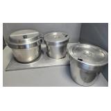 (2) STAINLESS STEEL INSETS W/ LIDS, ADAPTER PLATE