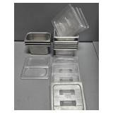 SMALL STAINLESS STEEL PANS W/ PLASTIC LIDS