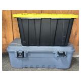 CAMOFLAUGE CLOTHING, (2) PLASTIC STORAGE TOTES