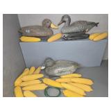 (3) HARD PLASTIC DUCK DECOYS, W/ CORN DECOYS