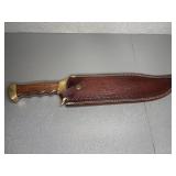 18" FIXED BLADE BOWIE KNIFE, WOOD & BRASS HANDLE