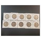 (10) FRANKLIN HALF DOLLARS