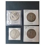 4 WALKING LIBERTY HALF DOLLARS