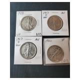 (4) EARLIER WALKING LIBERTY HALF DOLLARS