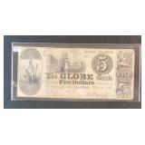 1840 $5 BILL, THE GLOBE BANK, STATE OF NEW YORK