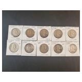 (10) FRANKLIN HALF DOLLARS