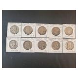 (10) FRANKLIN HALF DOLLARS