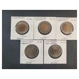 (5) CANADIAN TWO DOLLAR COINS