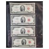 (4) CIRCULATED $2 SERIES 1963 U.S. NOTES- RED SEAL