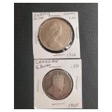 1905 CANADIAN HALF & 1966 BAHAMA SILVER DOLLAR
