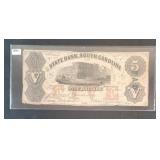 $5 NOTE FROM STATE BANK OF SOUTH CAROLINA 1855