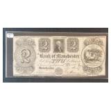 1837 BANK OF MANCHESTER MICHIGAN $2 BILL