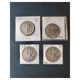 (4) EARLY WALKING LIBERTY HALF DOLLARS