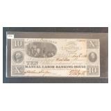 1836 MANUAL LABOR BANK PHILIDELPHIA, PA $10 BILL