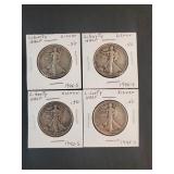 (4) WALKING LIBETY HALF DOLLARS