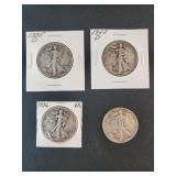 4 WALKING LIBERTY HALF DOLLARS