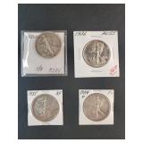 4 WALKING LIBERTY HALF DOLLARS