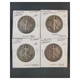(4) WALKING LIBERTY HALF DOLLARS