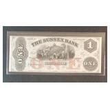 SUSSEX BANK OF NEW JERSERY $1 NOTE 18??