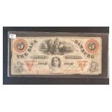 1860 THE BANK OF HAMBURG - SOUTH CAROLINA $5 BILL