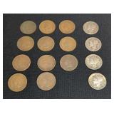 4 MERCURY DIMES AND 11 INDIAN HEAD PENNIES