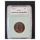 1969-D WASHINGTON QUARTER IN SLAB- MS 67  (TGI)