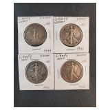 (4) WALKING LIBETY HALF DOLLARS