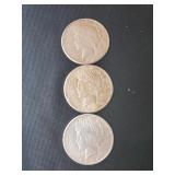 (3) PEACE SILVER DOLLARS 1922,23,25