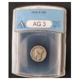 1916-D MERCURY DIME- KEY TO SERIES (ANACS AG3)